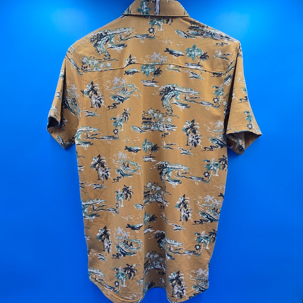 Ariat Mens Retro Button Down Shirt S Modern Slim SS Mocha Tropical Palm Tree NWT - Picture 2 of 11
